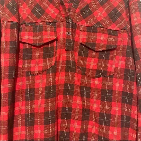 Umgee Women's Flannel Plaid Print Long Sleeve Dress Tunic red black size S - Picture 5 of 9